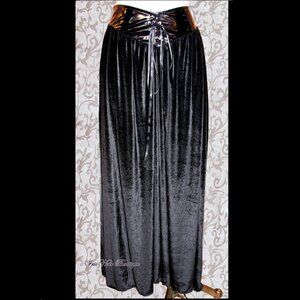Gothic Black Velvet & Vinyl Long Maxi Full Victorian Skirt S